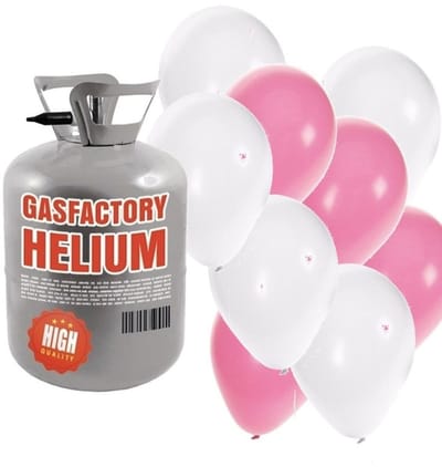 Helium tank met lichtroze en witte ballonnen - Geboorte - Heliumgas met ballonnen meisje geboren voor babyshower