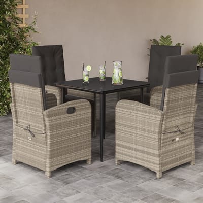 vidaXL - 5-delige - Tuinset - met - kussens - poly - rattan - lichtgrijs