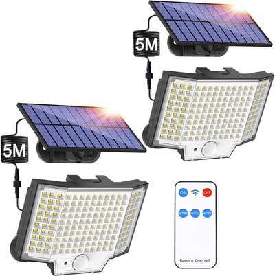Zonne-energie Buitenlamp met Sensor - 2 Stuks, IP65, 270 Graden, 3 Modi voor Tuin, Veranda en Garage
