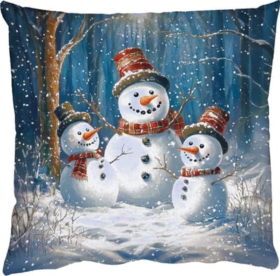Sierkussens - Kussentjes Woonkamer - 50x50 cm - Sneeuwpop - Sneeuw - Winter - Bos - Kerstdecoratie voor binnen - Kerstversiering woonkamer decoratie - Kerstmis versiering in huis - Christmas decorations - Kerstaccessoires