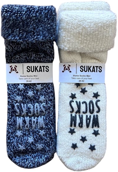 Sukats® Huissokken - Homesocks - 2 Paar - Maat 39-42 - Wit/Blauw - Wollen Sokken - Dames Huissokken - Slofsokken - Meerdere Maten en Varianten - Verwarmde Sokken