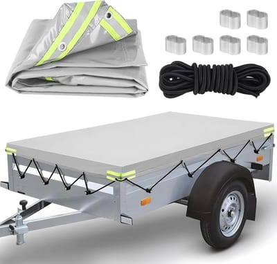 Waterdicht Afdekzeil voor Aanhanger - 207,5 x 114 cm met 8m Touw - Versterkte Rand voor 750kg Lading