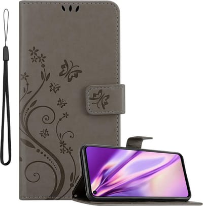Cadorabo Hoesje geschikt voor Honor 20 / 20S / Huawei NOVA 5T in BLOEMEN GRIJS - Beschermhoes in bloemmotief met magnetische sluiting, standfunctie en kaartsleuven Book Case Cover Etui