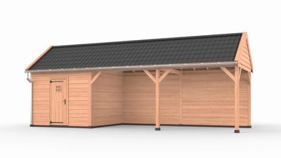 Douglas overkapping zadeldak, 900 x 300, met schuur en achterwand, Westwood Ruiter Plus