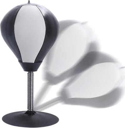Desktop bokszak - Bokszak bal - Stress verlichten - Sterke zuignap - 37 cm hoog - Zwart wit