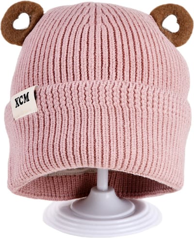 Decopatent XCM - Muts Kind - Kinder muts met Oren - Teddy Bear - 6 Maanden t/m 6 jaar - Maat 48/52 - Kindermutsen Jongens & Meisjes - Gebreide Muts met Binnenvoering - Muts Baby / Peuter / Kleuter - Wintermuts - Kleur: Roze