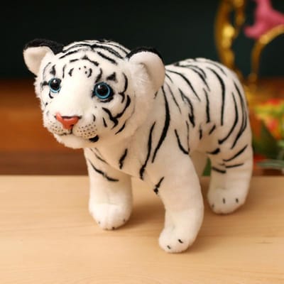 26/40cm Levensgrote Zittende Tijger Pluche Speelgoed Zacht Wild Dier Simulatie Witte Bruine Tijger Jaguar Pop Kinderen Kinderen Verjaardagscadeaus 26cm wit
