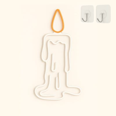 ZoeZo Neon Wandlamp Kaars - Neon verlichting - Sfeerverlichting - LED lamp - Neonlicht - Neon Sign - USB - Wit/ Geel