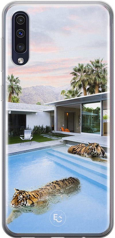 Hoesje geschikt voor Samsung Galaxy A50 - Tijger zwembad - Soft Case - TPU - Print - Multi - ELLECHIQ