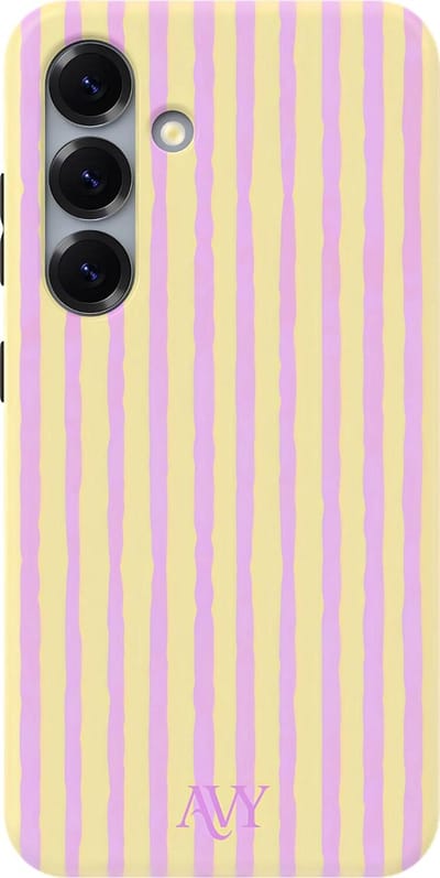 AVY Hoesje geschikt voor Samsung Galaxy S25 | Pink Lemonade | Strepen | Roze & Geel | Hard Shell Back Cover | Compatibel met MagSafe & Qi2