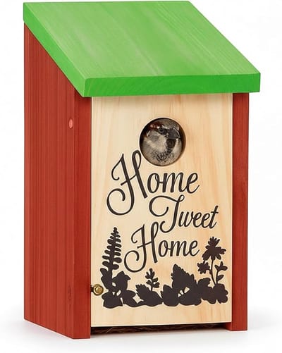 Hangend vogelhuisje van hout met HOME TWEET HOME tekst