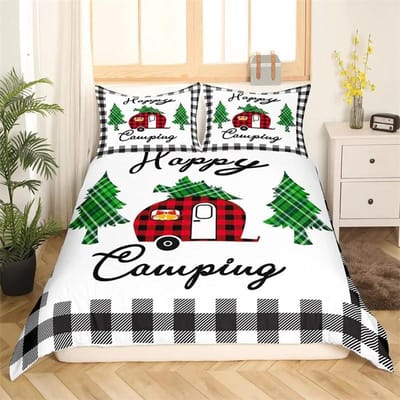 Happy Camping Dekbedovertrek King, Zomer Kamperen Decoratie Beddengoed Voor Jongen Tieners Familie, Strandvakantie Stijl Dekbedovertrek Set 200x200cm 3pcs