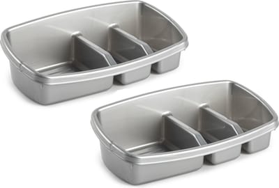 Plasticforte Keukenspons houder - 2x stuks - 26x14 cm - zilver - doekjes organizer - keuken - kunststof