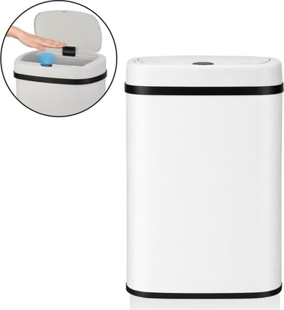 ADSafety Prullenbak met Sensor - 60 Liter - Ovale Afvalbak RVS - Vuilnisbak - Soft Close Deksel - Wit
