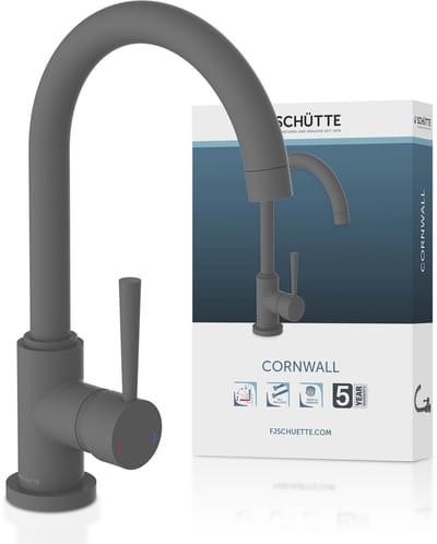 SCHÜTTE CORNWALL Design Keukenkraan - Mengkraan - Hoge, Draaibare Ronde Uitloop - Zijdelingse Greep - Antraciet Mat