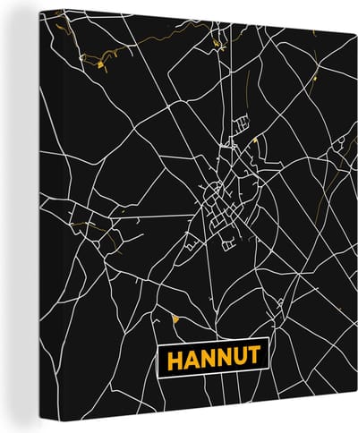 Canvas Schilderij Hannut - Stadskaart - Plattegrond - Goud - Kaart - 20x20 cm - Wanddecoratie