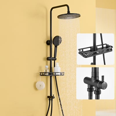 Auralum max Douche Set - Douchesysteem - Met Omstelling Voor Wandmontage - 10 inch Douchekop - Handdouche met 4 functies - Met Doucherek - Waterbesparend - Zwart