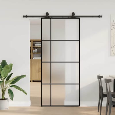vidaXL - Schuifdeur - met - beslagset - 90x205 - cm - ESG - glas - zwart