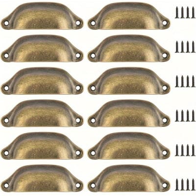 12/20/30 stuks antieke bronzen ladeknoppen, antieke bronzen kastknoppen, vintage schelpvormige knoppen voor kasten (Dubbel gat met schroeven) 12pcs