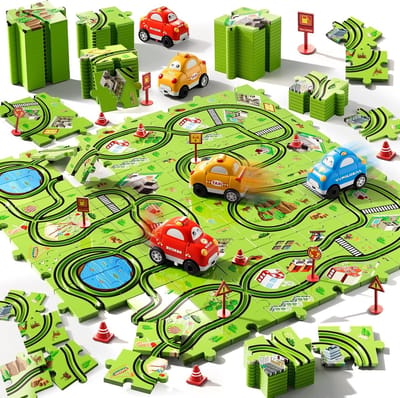 Bolke® - puzzel racebaan - jongens speelgoed - racebaan - 64 pcs - auto speelgoed jongens - maak je eigen racebaan!
