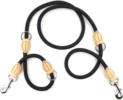 Dubbele haak nylon riem - Multifunctionele hondenriem voor één of twee honden - Veiligheidsriem voor buitensporten - Zwart - 12 mm x 2,1 m
