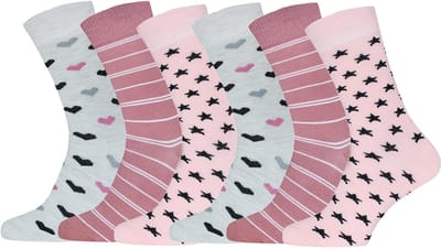 Roze damessokken | Diverse motieven | Katoen | Merk: Gianvaglia | Maat: 35-38/ 39-42 | 6 Paar