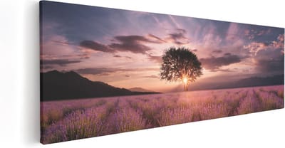 Artaza Canvas Schilderij Boom Zonsondergang - 60x20 cm - Wanddecoratie Bloemen - Muurdecoratie Bos - Kamer Accessoires Woonkamer
