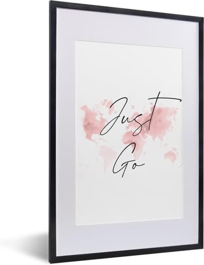 Poster in lijst - Fotolijst 40x60 cm - Posters - Wereldkaart - Waterverf - Spreuk - Posterlijst zwart - Decoratie - Wanddecoratie woonkamer - Muurdecoratie slaapkamer