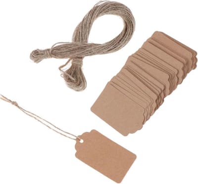 FSW-Products - Mini Kartonnen Hobby Kraft Labels met Touw - 100 Stuks - Kraftpapier - Cadeau Labels - Knutselen - Geschenk - Cadeaulabels - Hobby - Kerstdecoratie - Kerstcadeau