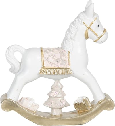 Clayre & Eef Kerstdecoratie Beeld Hobbelpaard 7*2*8 cm Wit, Beige Kunststof Decoratief Figuur Decoratieve Accessoires Kerstdecoratie voor Binnen