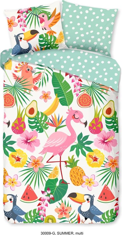 Katoenen Dekbedovertrek voor Kinderen - 140x220cm - Eenpersoons - Inclusief Kussensloop - 100% Zacht Katoen - Flamingo
