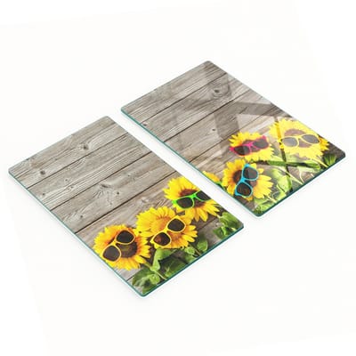 Multifunctionele decoratieve snijplanken van gehard staal voor de keuken, zonnebloemen, 2x30x52 cm