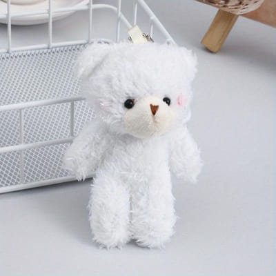 Porte-clés en peluche ours mignon pendentif doux en peluche porte-clés jouet pendentif pour sac à dos cadeaux d'anniversaire pour enfants white