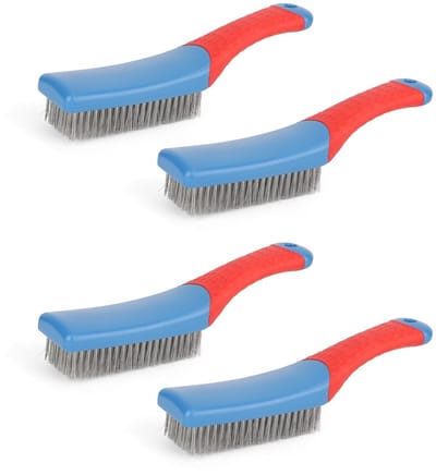 Set van 4 kleine draadborstels met gebogen handvatten voor zware reiniging, ideaal voor barbecue en industriële toepassingen, roestvrij staal en duurzaam