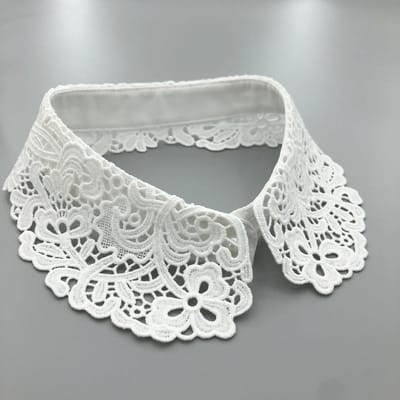 1 pièce noir et blanc brodé en forme de feuille dentelle col rond polyvalent pour femmes faux col ivoire