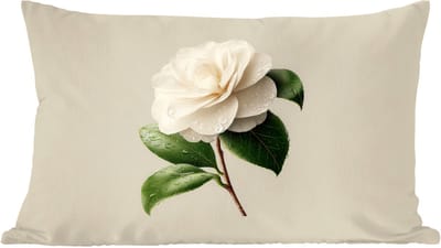 Sierkussens - Kussentjes Woonkamer - 60x40 cm - Cameliabloem - Wit - Groen
