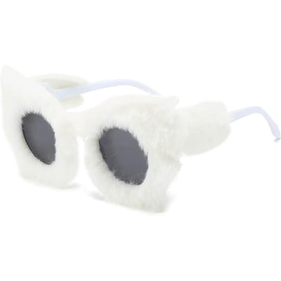 Nouveauté Lunettes de Soleil Pelucheuses Oeil de Chat Femmes Vintage Surdimensionnées Hivernales Thermiques Moelleuses UV400 Lunettes Décoratives de Fête as picture