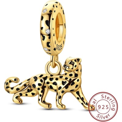 Unieke Luipaard Bedel Koperen Ambacht Gouden Kleur Hanger Past op Originele Armband Elegant Doe-het-zelf Voor Vrouw Mooie Sieraden beige
