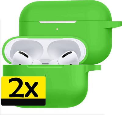 Hoesje - 2 Stuks Geschikt voor Apple AirPods Pro 2 - Siliconen Hoes met Clip - Silicone Case Cover - Groen