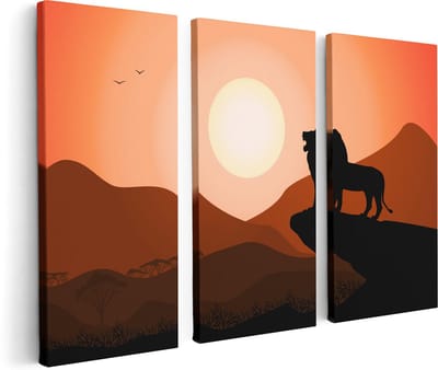 Artaza Canvas Schilderij Drieluik Lion King - Silhouet Van Een Leeuw - 120x80 - Foto Op Canvas - Canvas Print