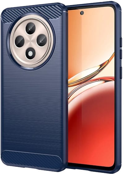 MobyDefend Hoesje - Geschikt voor Oppo Reno12 F - TPU Backcover - Geborstelde Metaal & Carbon-Look - Blauw