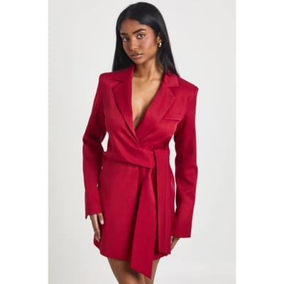boohoo Dames Wikkel Strikceintuur Detail Blazer Jurk | Kersen | Maat: 36