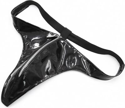 PU leren string met rits - zwart