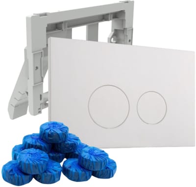 FugaFlow Eccelente Press Bedieningsplaat met toiletblokjeshouder - voor Geberit UP320 inbouwreservoir - dualflush - ronde knoppen - kunststof - inclusief 12 toiletblokjes - mat wit