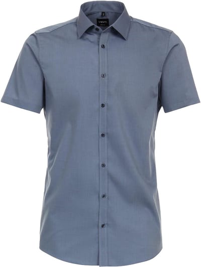 VENTI body fit overhemd - korte mouw - popeline - blauw - Strijkvriendelijk - Boordmaat: 38
