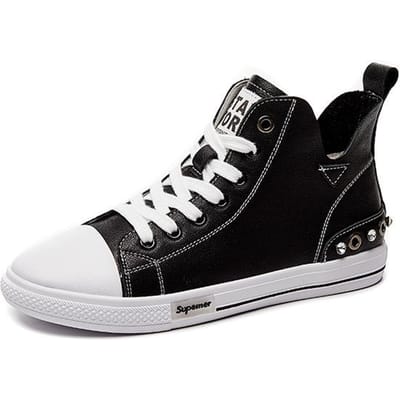 Herfst Nieuwe Leren Zachte Zool Sneakers Strass Lint Mode Hoge Top Sneakers Student Casual Dames Schoenen 40