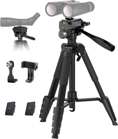 SnelShoppen - Verstelbare Statief voor Verrekijkers en Camera's - 183cm Hoog, Met Adapter, 2 QR Platen, Telefoonhouder, Ideaal voor Reizen, Camping, N