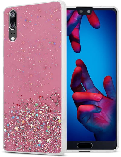 Cadorabo Hoesje geschikt voor Huawei P20 in Roze met Glitter - Beschermhoes van flexibel TPU silicone met fonkelende glitters Case Cover Etui