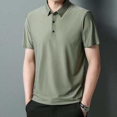 Trendy Naadloze Heren Korte Mouw Effen Kleur Mode Casual Revers Middenleeftijd Mannen Koreaanse Stijl Korte Mouw 4XL gray