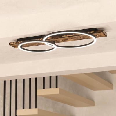 EGLO LED plafondlamp Boyal, bruin, lengte 78 cm, hout, 2-lamps.